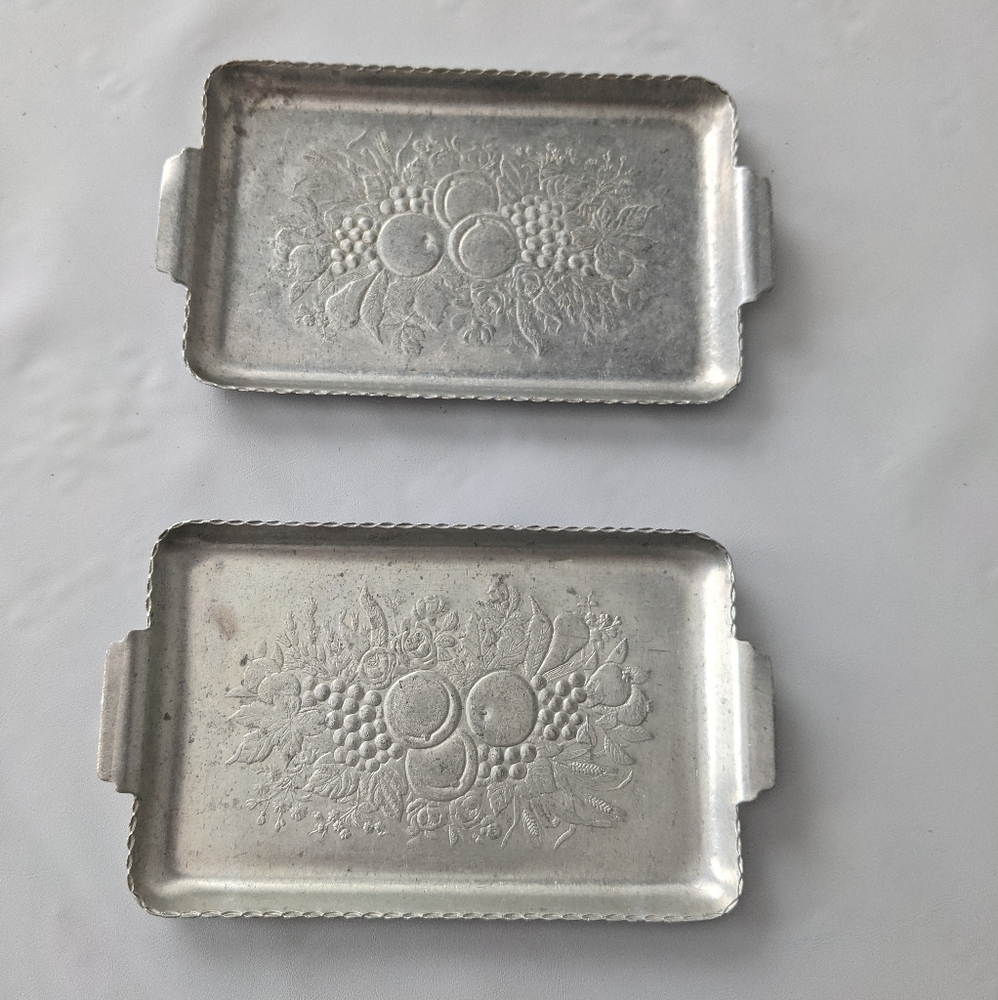 Mid Century Modern Hammered Aluminum Mini Trays Fruit Design